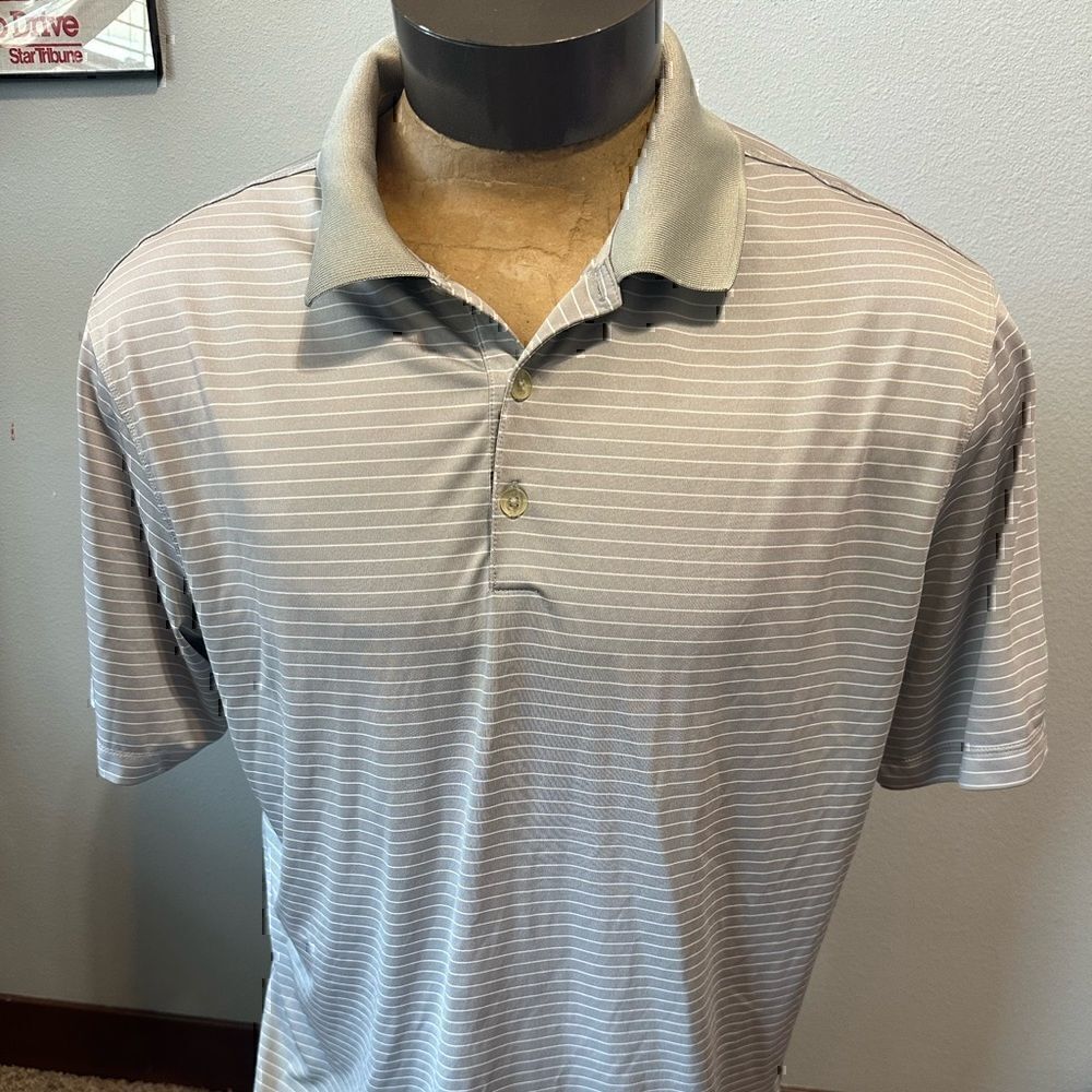 Nike Golf Tourperformance Drifit Mens Xl Gray Striped Short Sleeve Polo